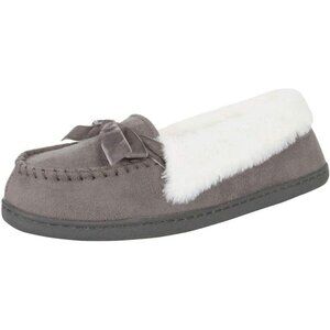 Women's Gray Bow Faux Fur Collar Pull On Plush Lining Slipper Boot Shoes